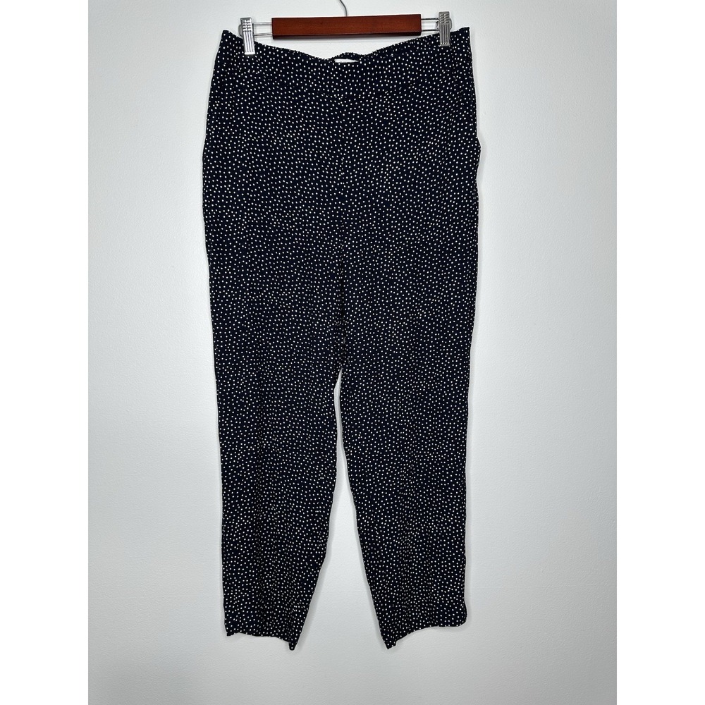 Loft Pull On Pants Size M Navy Blue Polka Dot Pockets Office Preppy